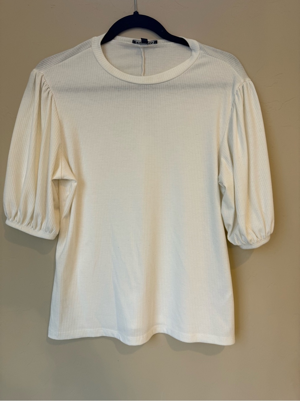 Express Cream Ribbed Puff Sleeve Tee